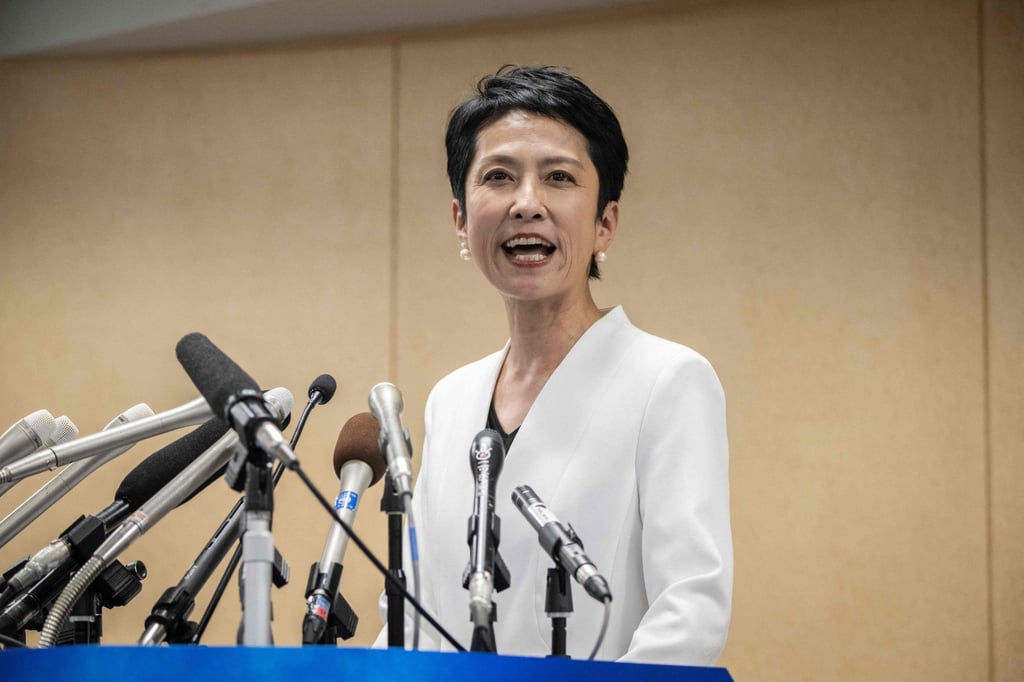 Renho Saito, lawmaker of the opposition Constitutional Democratic Party of Japan, during a press conference at the party’s headquarters in Tokyo on Monday. Photo: AFP