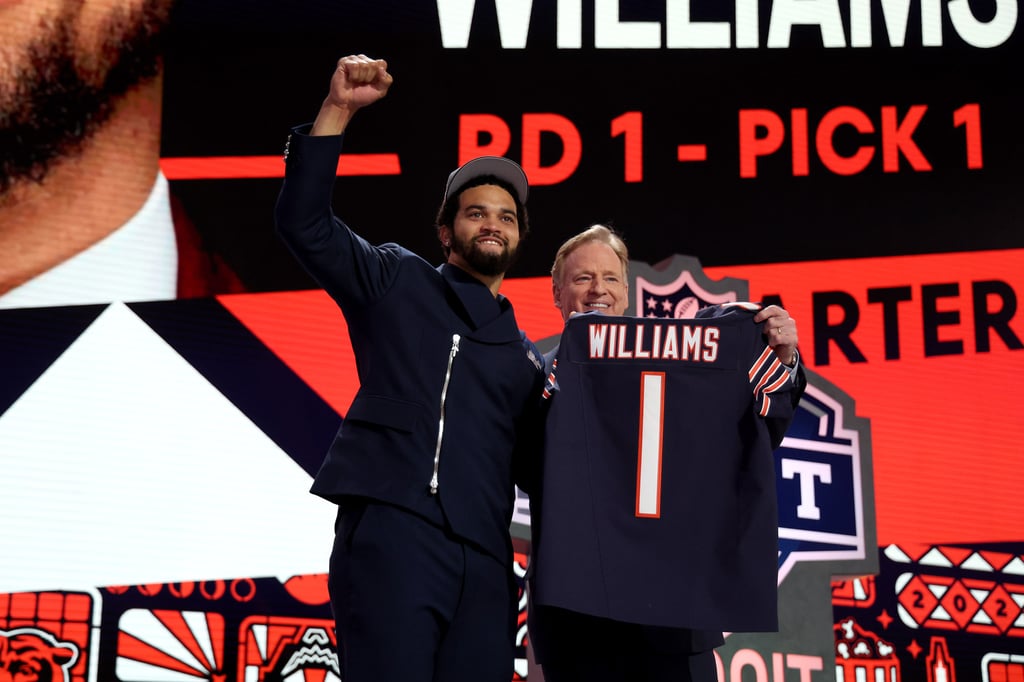 Caleb Williams poses with NFL Commissioner Roger Goodell after being selected first overall by the Chicago Bears during the first round of the 2024 NFL Draft in Detroit, on April 25. Photo: TNS Caleb Williams poses with NFL Commissioner Roger Goodell after being selected first overall by the Chicago Bears during the first round of the 2024 NFL Draft in Detroit, on April 25. Photo: TNS