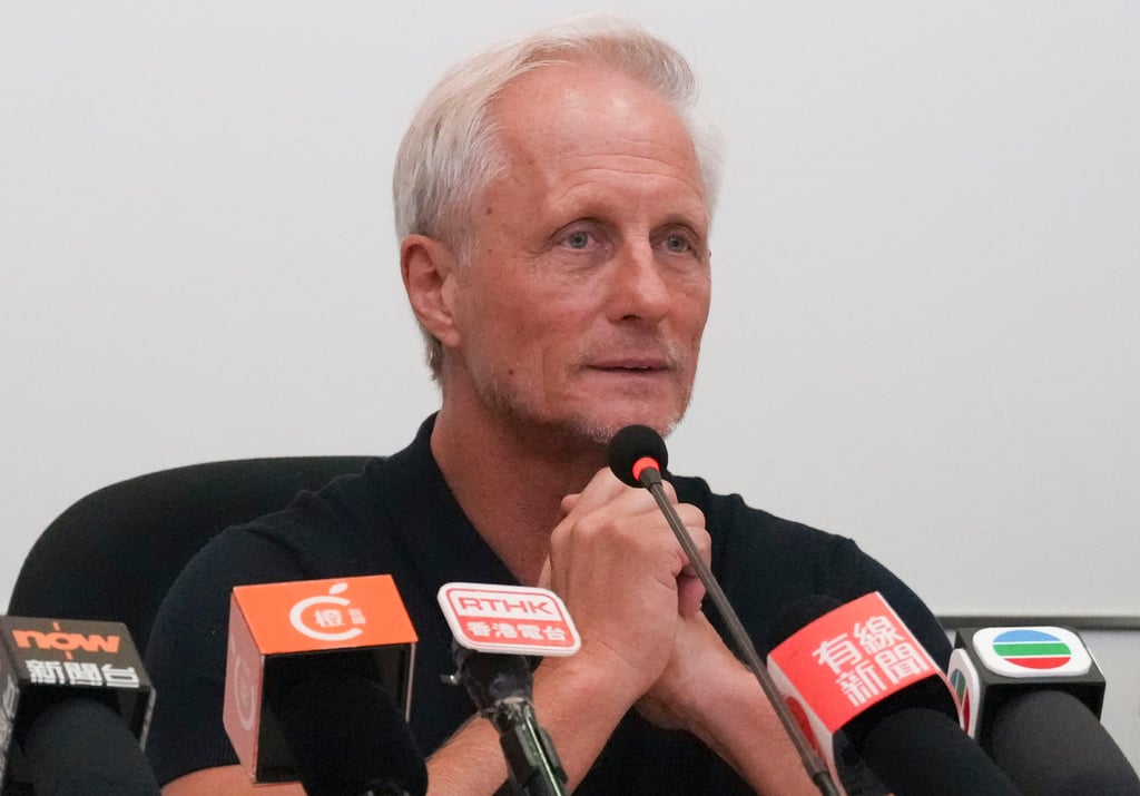 Jorn Andersen, the head coach of Hong Kong football, anounces his decision to resign at The Football Association of Hong Kong, China Headquarters in Ho Man Tin on Friday. Photo: May Tse