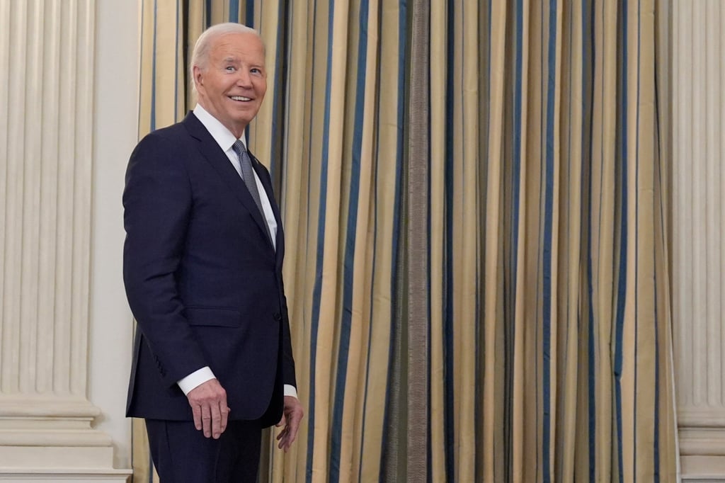 US President Joe Biden pauses after delivering remarks on Friday on the verdict in Donald Trump’s hush money trial. Photo: AP US President Joe Biden pauses after delivering remarks on Friday on the verdict in Donald Trump’s hush money trial. Photo: AP
