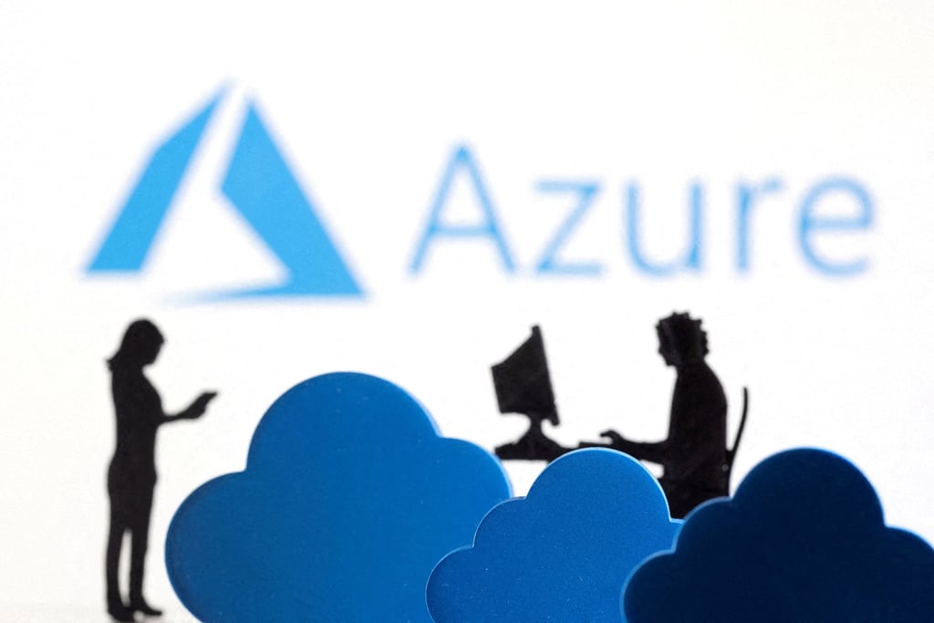 3D printed clouds and figurines are seen in front of the Microsoft Azure cloud service logo in this illustration taken February 8, 2022. Photo: Reuters 3D printed clouds and figurines are seen in front of the Microsoft Azure cloud service logo in this illustration taken February 8, 2022. Photo: Reuters