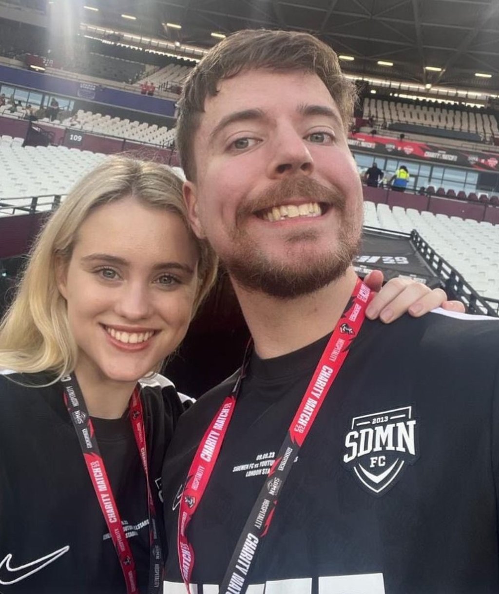 Thea Booysen and MrBeast at the sidemen charity match. Photo: @Thea_Booysen/X Thea Booysen and MrBeast at the sidemen charity match. Photo: @Thea_Booysen/X