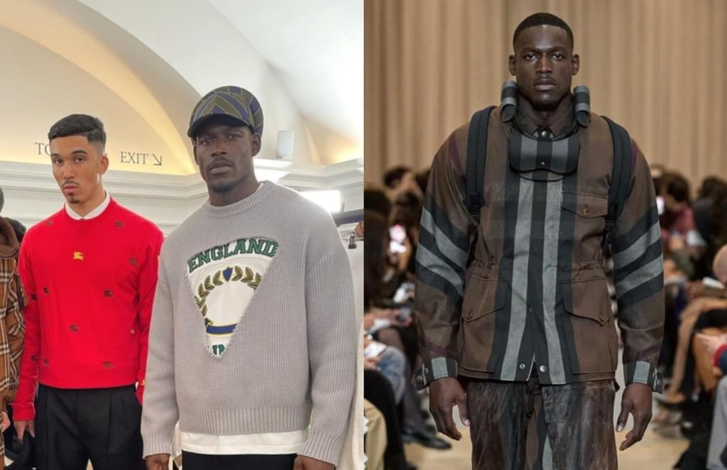 Richard Riakporhe walking for Burberry in London, in March 2022 (left) and September of the same year. Photos: @r_riakporhe/Instagram