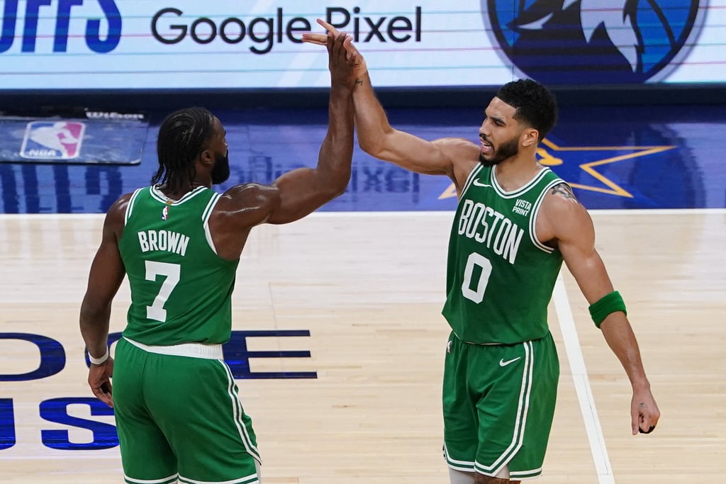 Jaylen Brown (left) and Jayson Tatum have made the Celtics favourites for their first title since 2008. Photo: AFP Jaylen Brown (left) and Jayson Tatum have made the Celtics favourites for their first title since 2008. Photo: AFP