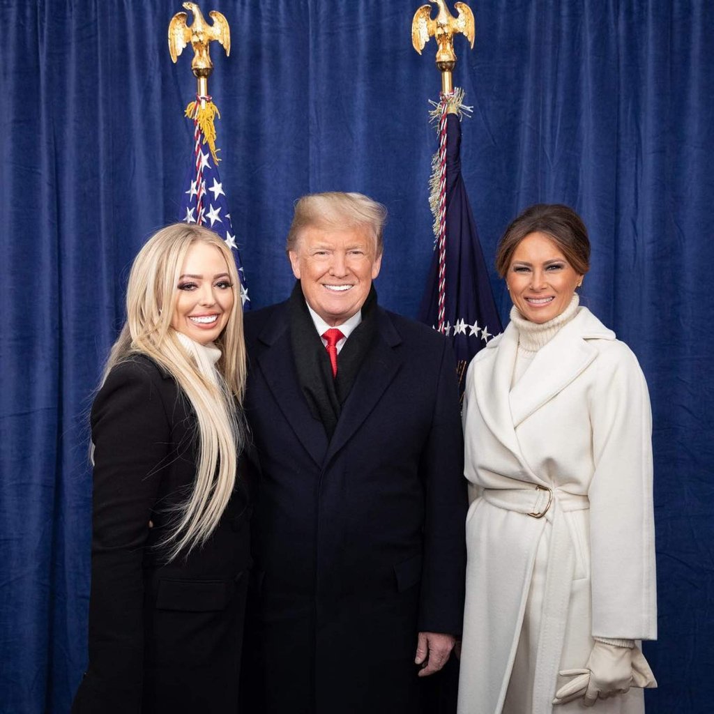 Tiffany Trump (left), with her dad Donald Trump (middle) and his current wife Melania Trump (right). Tiffany’s mother is Marla Maples. Photo: Instagram / @tiffanytrump Tiffany Trump (left), with her dad Donald Trump (middle) and his current wife Melania Trump (right). Tiffany’s mother is Marla Maples. Photo: Instagram / @tiffanytrump