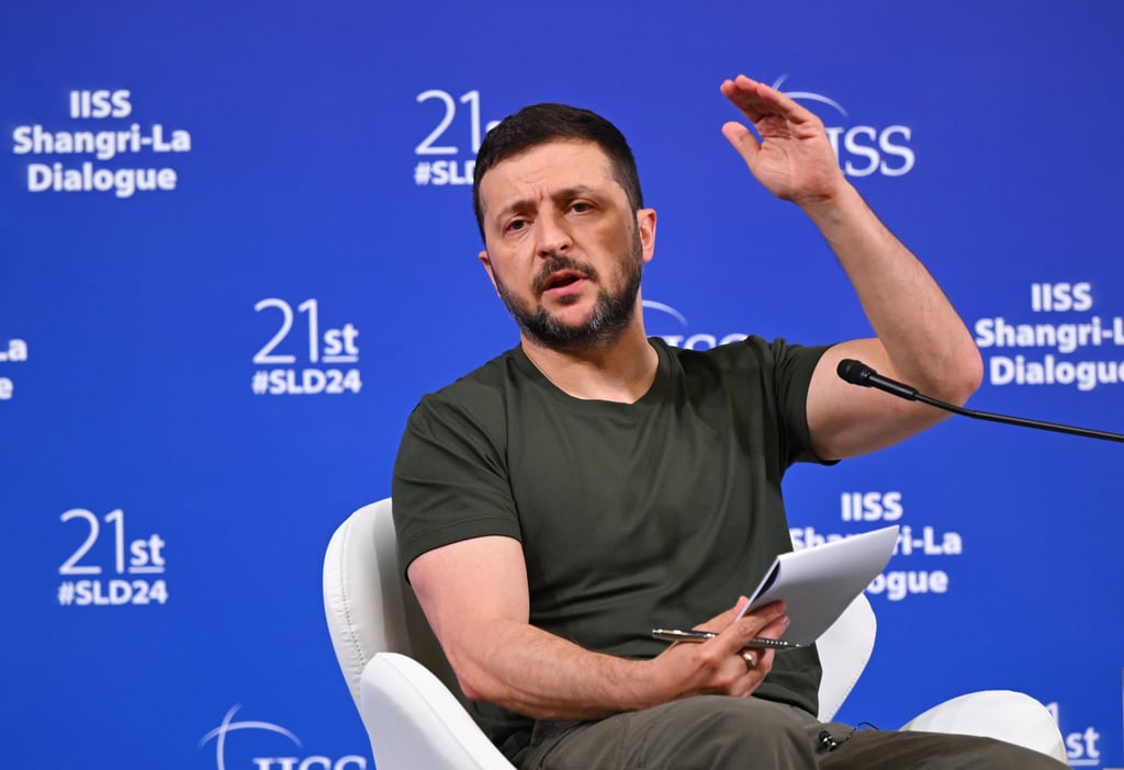 Ukraine’s President Volodymyr Zelensky speaks during a press conference on the sideline of the 2024 Shangri-La Dialogue in Singapore. Photo: EPA-EFE Ukraine’s President Volodymyr Zelensky speaks during a press conference on the sideline of the 2024 Shangri-La Dialogue in Singapore. Photo: EPA-EFE