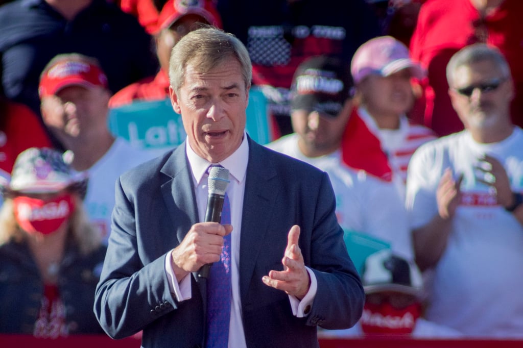 Nigel Farage speaking at a rally for right-wing ally Donald J. Trump in 2020. Photo: EPA-EFE