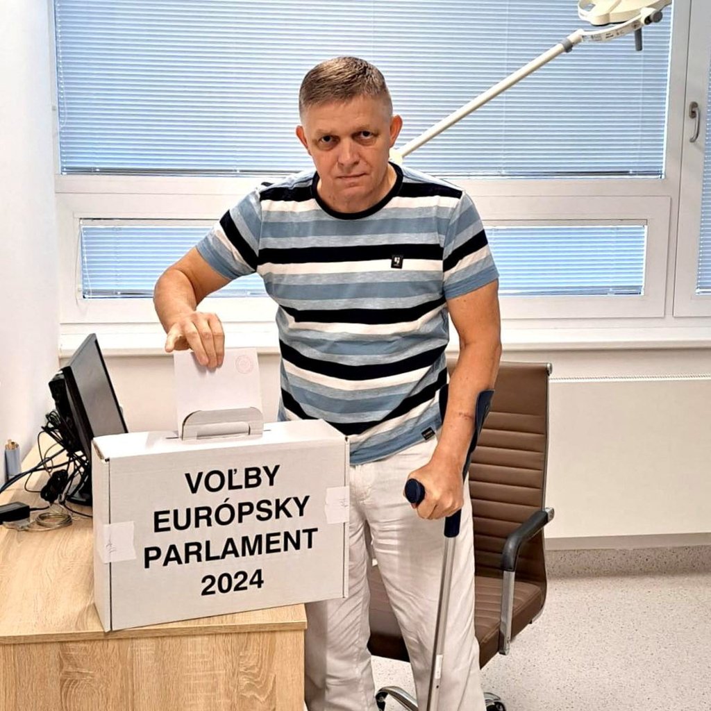 Slovakia’s Prime Minister Robert Fico casts his vote in a hospital in Bratislava, Slovakia, on Saturday. Photo: Robert Fico via Facebook/Handout via Reuters Slovakia’s Prime Minister Robert Fico casts his vote in a hospital in Bratislava, Slovakia, on Saturday. Photo: Robert Fico via Facebook/Handout via Reuters