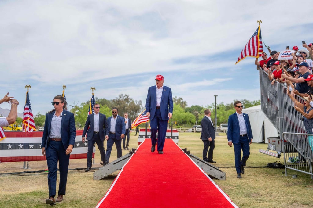 Donald Trump arriving at the campaign rally in Las Vegas. Photo: AFP Donald Trump arriving at the campaign rally in Las Vegas. Photo: AFP