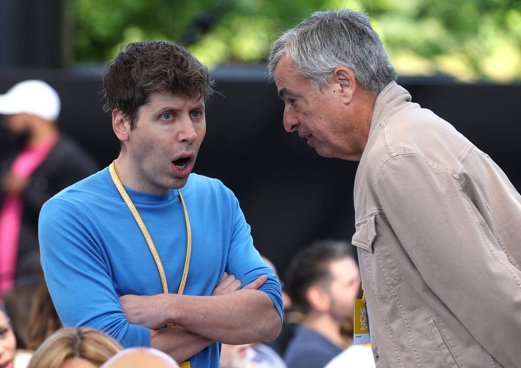 OpenAI CEO Sam Altman (left) talks with Apple senior vice-president of services Eddy Cue during the Apple Worldwide Developers Conference in Cupertino, California on June 10, 2024. Photo: Getty Images via AFP