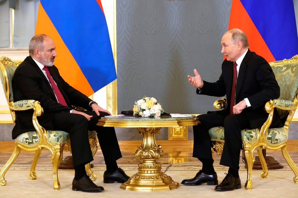 Armenian Prime Minister Nikol Pashinyan and Russian President Vladimir Putin in Moscow in May. Photo: Sputnik via AP Armenian Prime Minister Nikol Pashinyan and Russian President Vladimir Putin in Moscow in May. Photo: Sputnik via AP