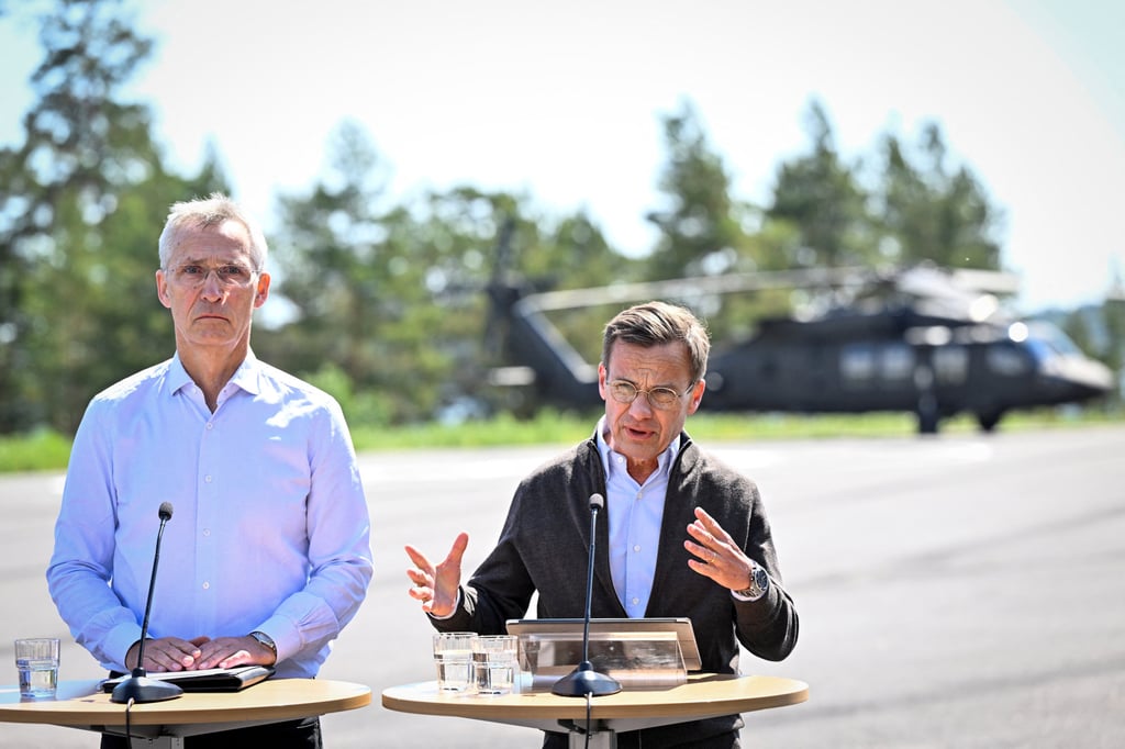 Nato Secretary General Jens Stoltenberg and Sweden’s Prime Minister Ulf Kristersson hold a press conference near Stockholm on June 7. Photo: via Reuters Nato Secretary General Jens Stoltenberg and Sweden’s Prime Minister Ulf Kristersson hold a press conference near Stockholm on June 7. Photo: via Reuters