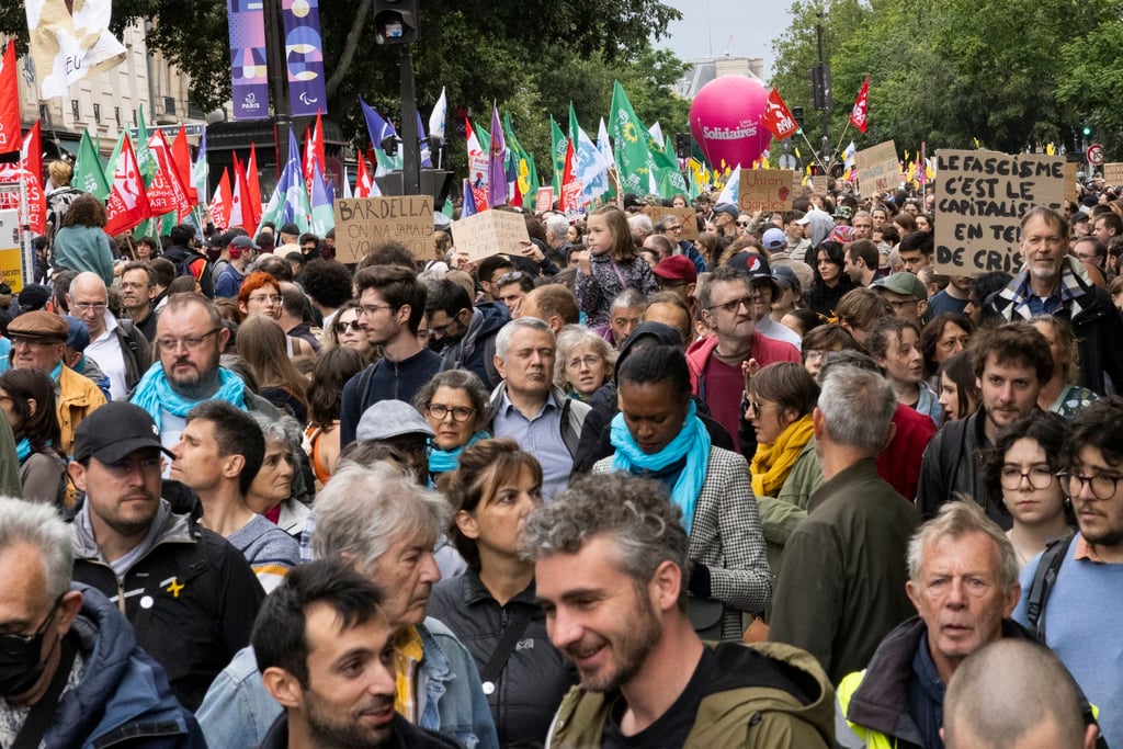 People in Paris take part in a demonstration against the far-right on Saturday following the results of European elections. Photo: EPA-EFE