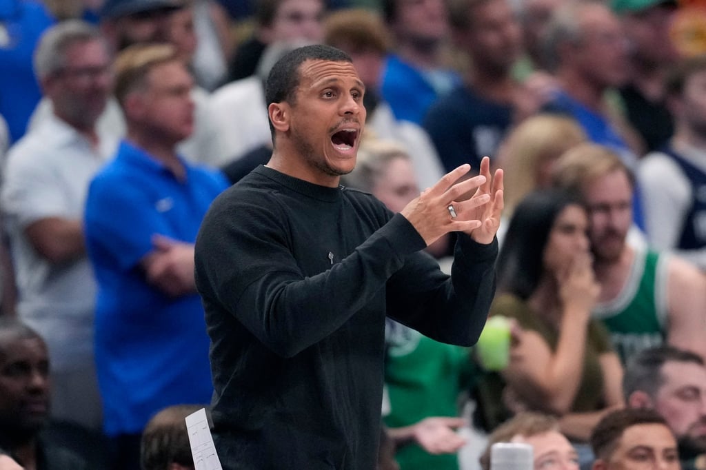 Celtics head coach Joe Mazzulla signals to players during the first half on Friday. Photo: AP
