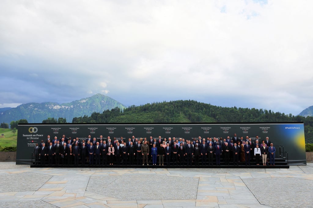 World leaders pose for a family photo at the Swiss summit. Photo: Reuters