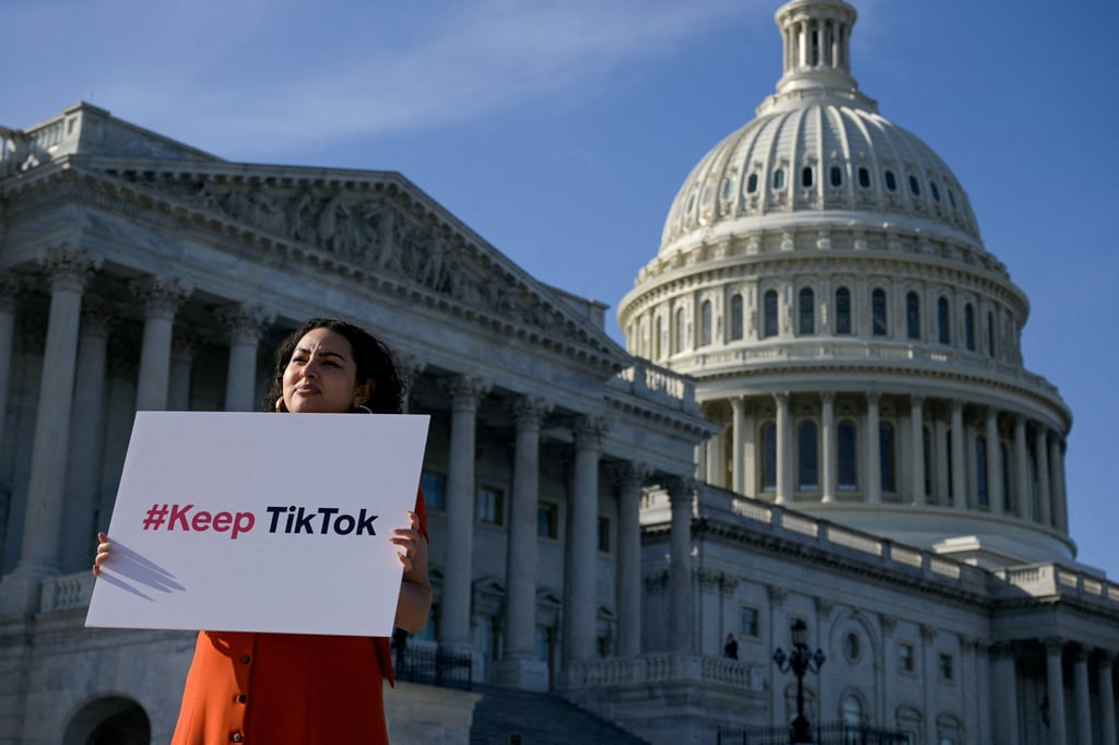 Giovanna Gonzalez of Chicago demonstrates outside the US Capitol following a press conference by TikTok creators to voice their opposition to the “Protecting Americans from Foreign Adversary Controlled Applications Act” in Washington on March 12, 2024. Photo: Reuters Giovanna Gonzalez of Chicago demonstrates outside the US Capitol following a press conference by TikTok creators to voice their opposition to the “Protecting Americans from Foreign Adversary Controlled Applications Act” in Washington on March 12, 2024. Photo: Reuters