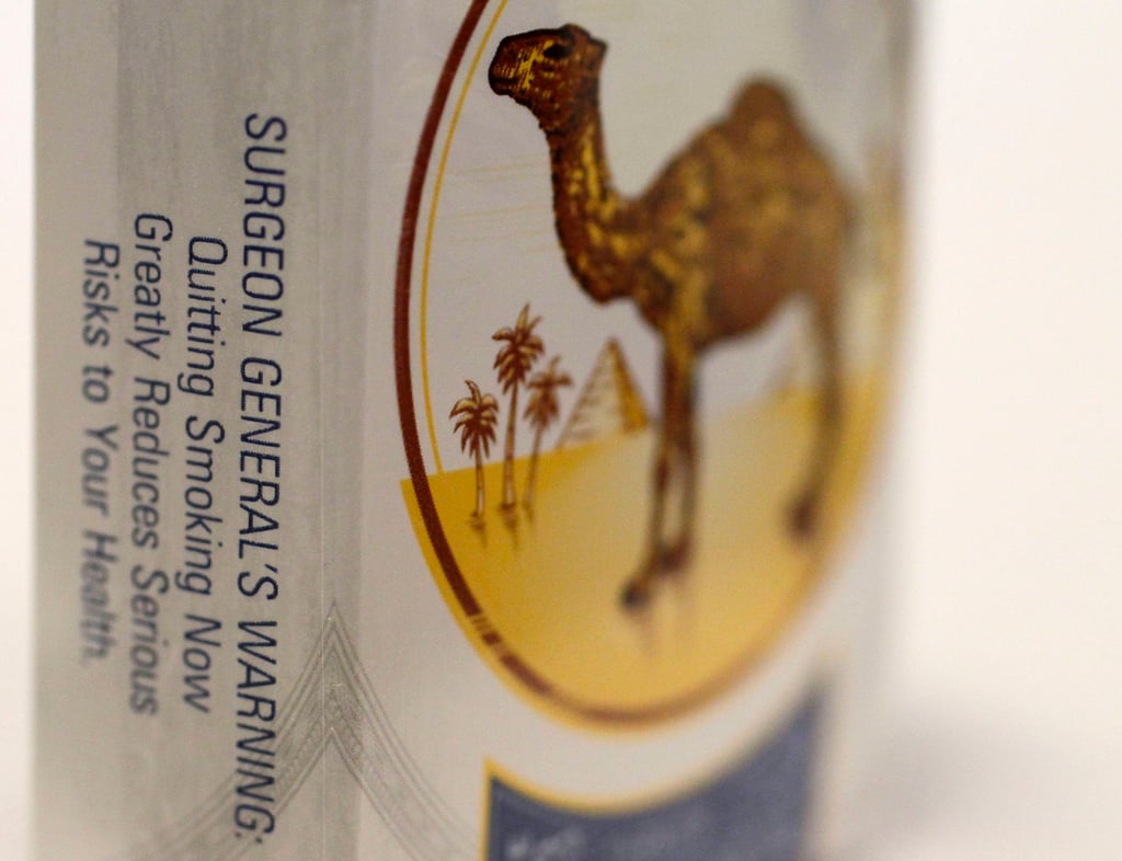 The US surgeon general’s warning on a pack of Camel cigarettes. File photo: AP