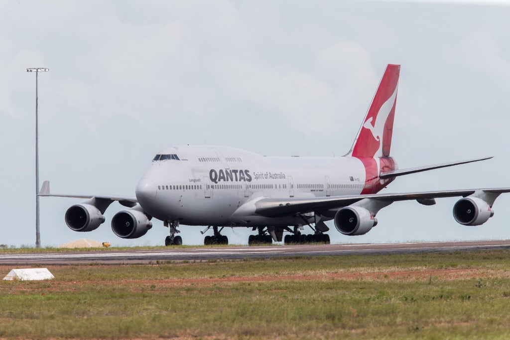 A Qantas plane taxis on the runway at Darwin International Airport in 2020. Airlines have scheduled 866 flights into Darwin this month, up from a Covid-era low of 171 in May 2020. Photo: EPA-EFE A Qantas plane taxis on the runway at Darwin International Airport in 2020. Airlines have scheduled 866 flights into Darwin this month, up from a Covid-era low of 171 in May 2020. Photo: EPA-EFE