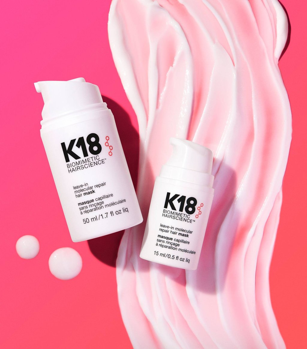 Effective bond-building treatments act on a molecular level. Pictured here is K18’s Biomimetic Hairscience mask
