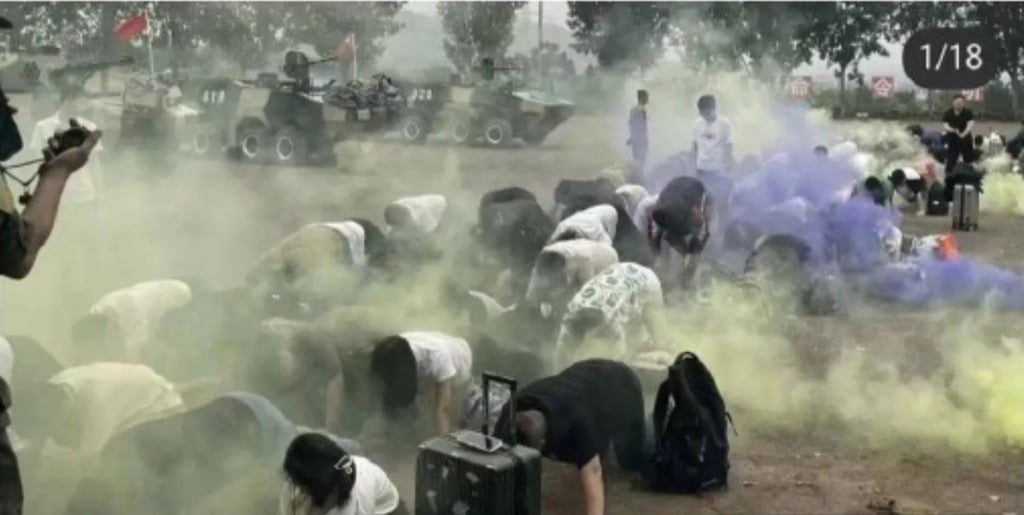 New management recruits are made to endure military-like conditions to foster “team spirit”. Photo: Weibo