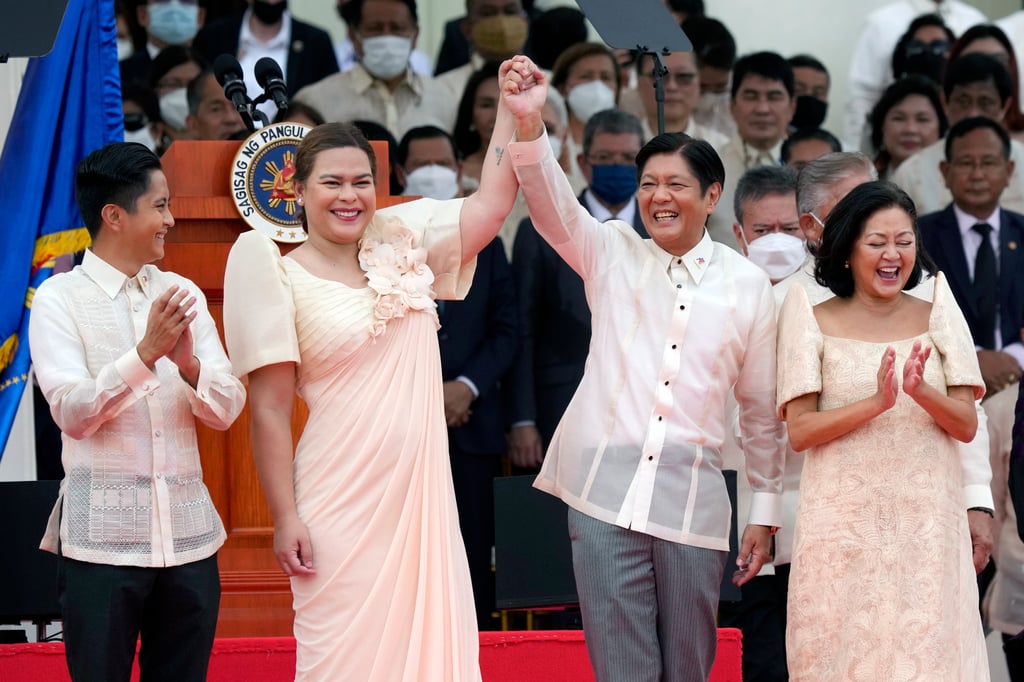 Philippine President Ferdinand Marcos Jnr and Vice-President Sara Duterte during the inauguration ceremony on June 30, 2022 in Manila, where Marcos Jnr was sworn in as the country’s 17th president. Photo: AP