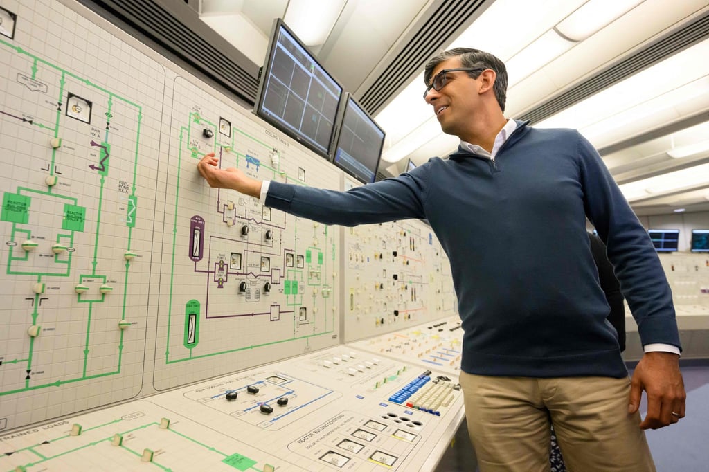 Britain’s Prime Minister Rishi Sunak during a tour of a nuclear power facility in Sizewell on Wednesday. Photo: AFP Britain’s Prime Minister Rishi Sunak during a tour of a nuclear power facility in Sizewell on Wednesday. Photo: AFP