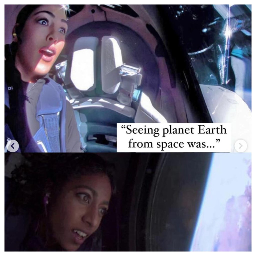 Kellie Gerardi and Sirisha Bandla (bottom) admiring planet Earth from space. Photo: @kelliegerardi/Instagram