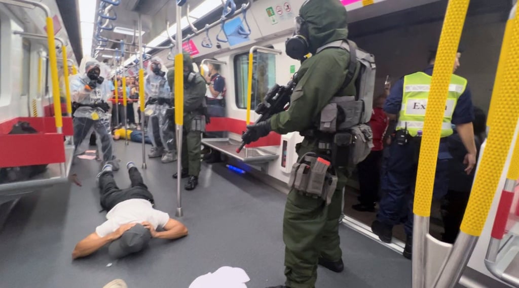 The drill has tested the emergency response of security forces on a train. Photo: Handout The drill has tested the emergency response of security forces on a train. Photo: Handout