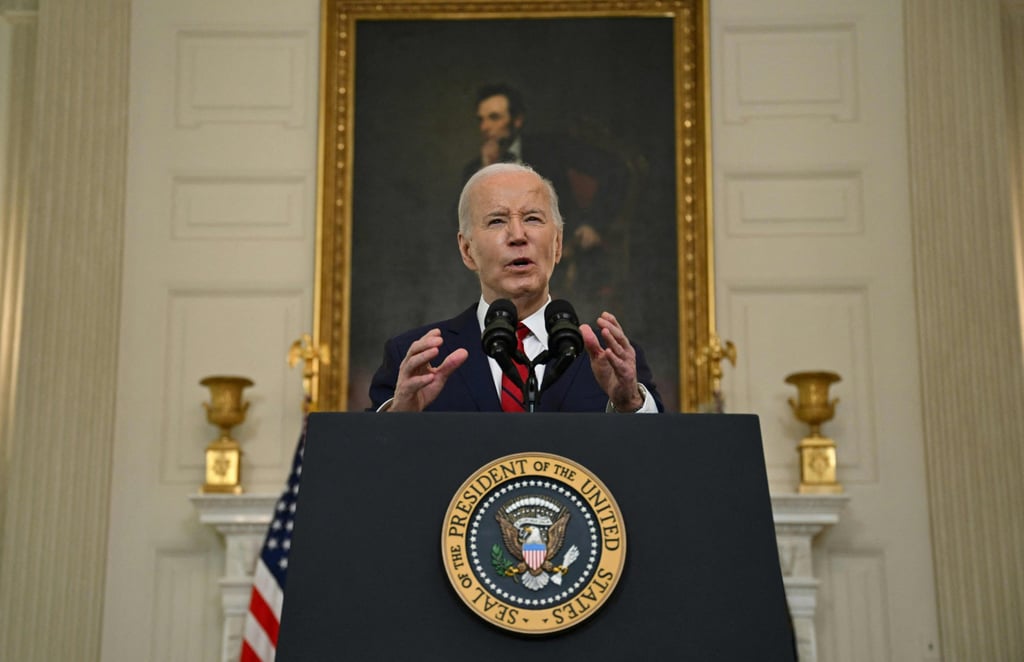 US President Joe Biden speaks after signing a foreign aid bill and a measure to ban TikTok in the country at the White House in Washington on April 24, 2024. Photo: Agence France-Presse US President Joe Biden speaks after signing a foreign aid bill and a measure to ban TikTok in the country at the White House in Washington on April 24, 2024. Photo: Agence France-Presse