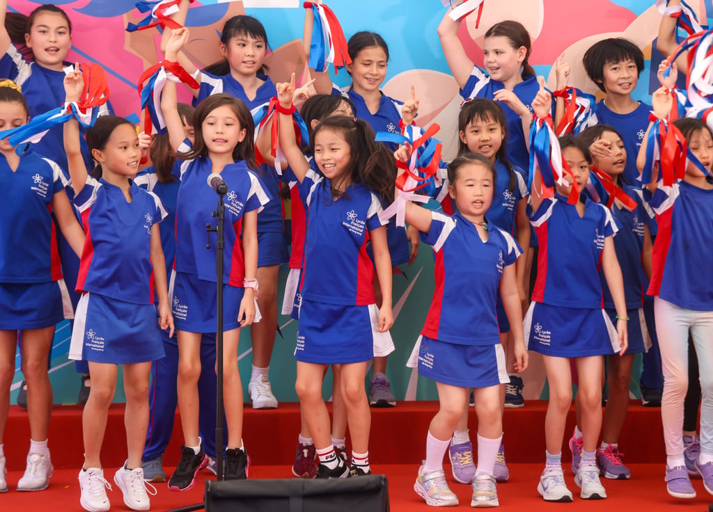 Children from French International School Hong Kong perform at the Olympic Day ceremony. Photo: Jonathan Wong