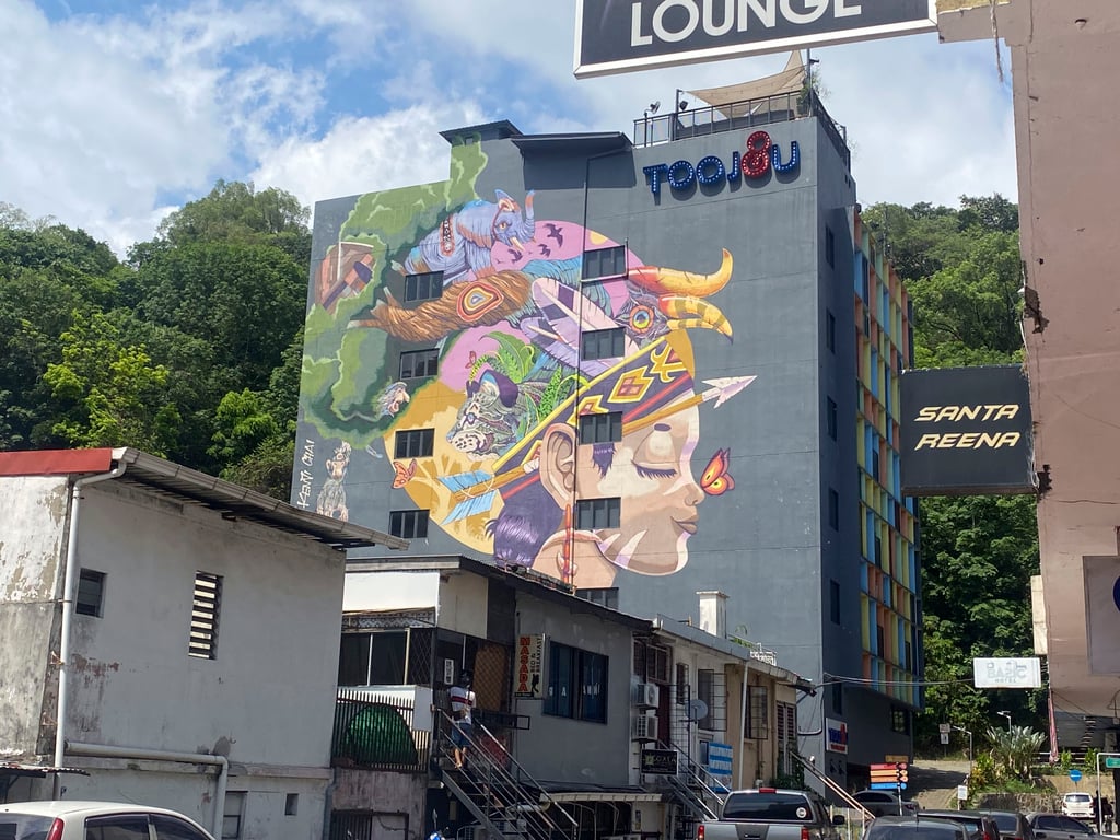 The mural on the side of the Toojou Hotel in Kota Kinabalu, complete with clouded leopard. Photo: Tamara Hinson The mural on the side of the Toojou Hotel in Kota Kinabalu, complete with clouded leopard. Photo: Tamara Hinson