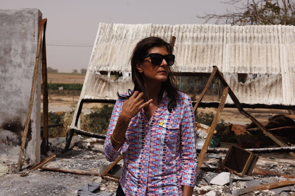 Nikki Haley visiting Kibbutz Nir Oz in May. Photo: Bloomberg