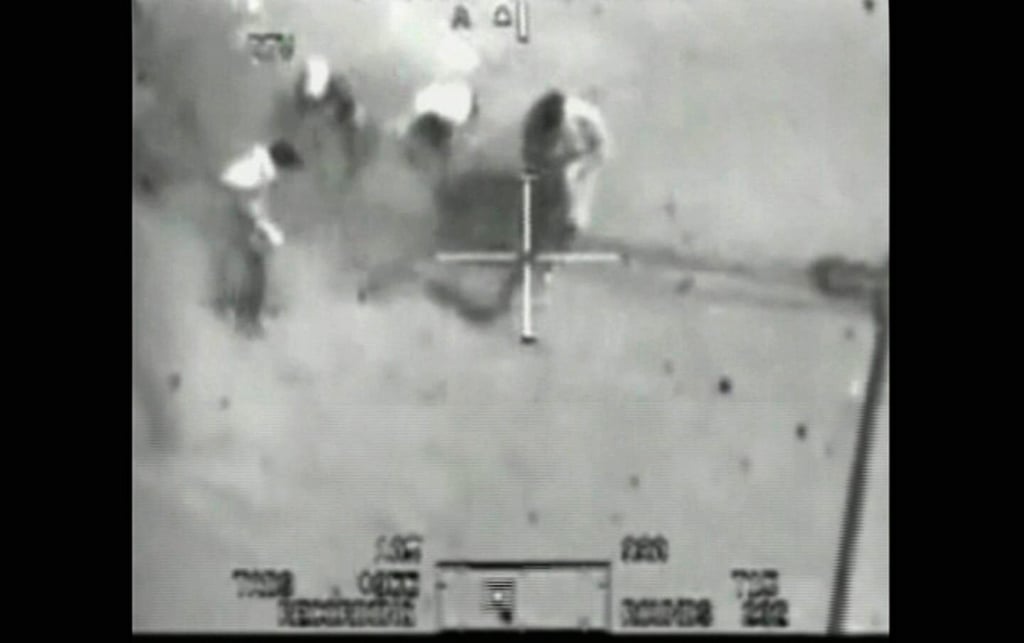 This image captured from a classified US military video footage in 2010 shows Iraqis being shot by a US Apache helicopter. File photo: WikiLeaks