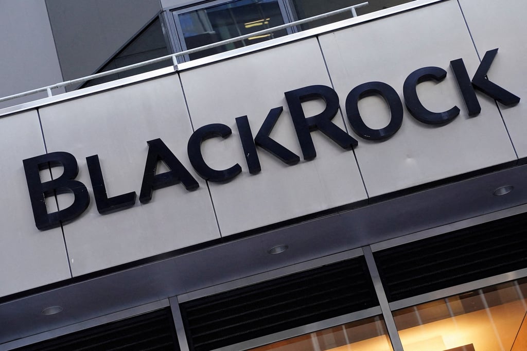 The BlackRock logo is pictured outside the US fund manager’s headquarters in New York. Photo: Reuters