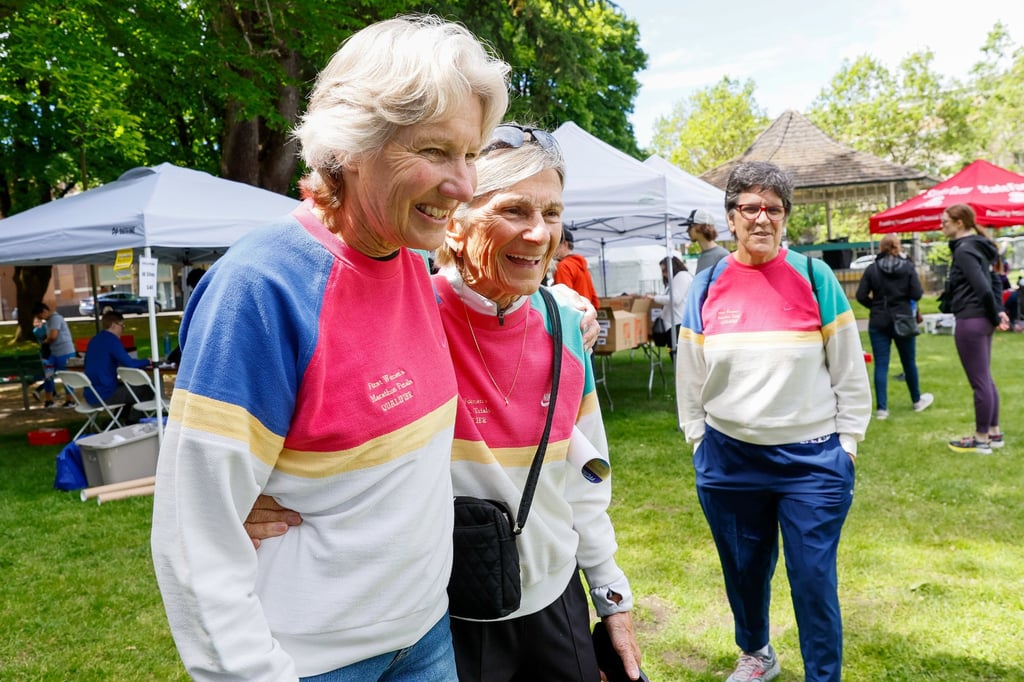 Michele Davis, left, and Jane Millspaugh Serues competed in first marathon to include women at Olympics in 1984. Photo: TNS Michele Davis, left, and Jane Millspaugh Serues competed in first marathon to include women at Olympics in 1984. Photo: TNS