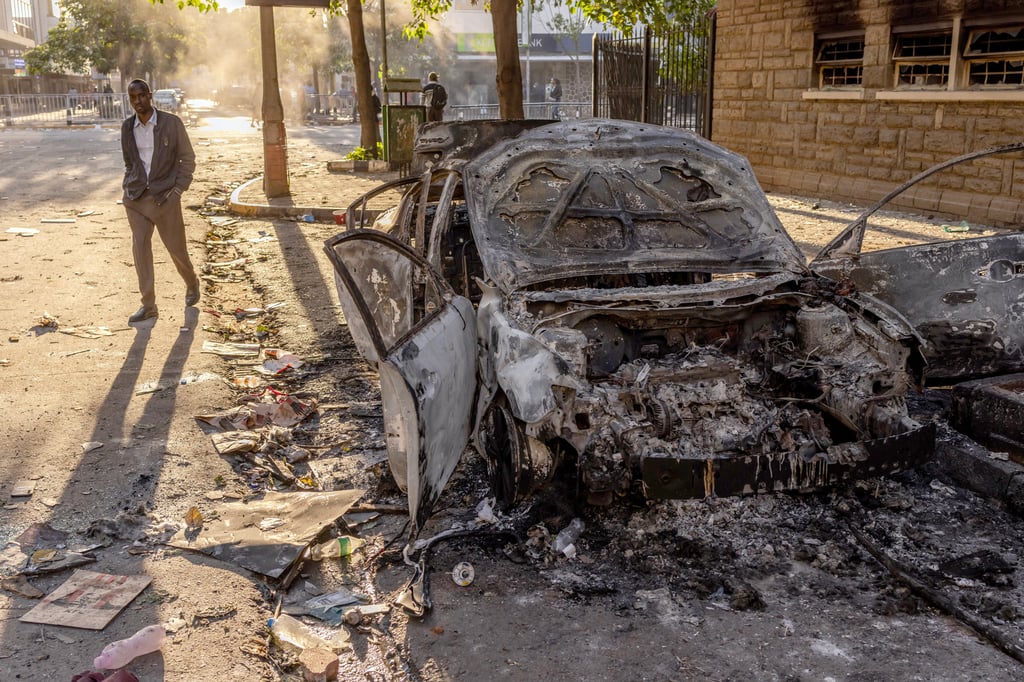 The wreckage of a car in downtown Nairobi. Photo: TNS The wreckage of a car in downtown Nairobi. Photo: TNS