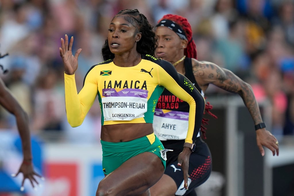 Elaine Thompson-Herah (centre) wins the women’s 100m semi-final at the 2022 Commonwealth Games in Birmingham. Photo: AP Elaine Thompson-Herah (centre) wins the women’s 100m semi-final at the 2022 Commonwealth Games in Birmingham. Photo: AP