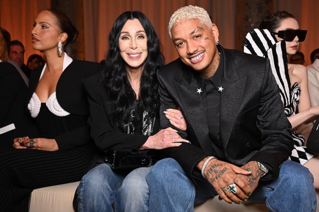 Cher and Alexander Edwards at Balmain’s womenswear autumn/winter show during Paris Fashion Week, in 2023. Photo: X