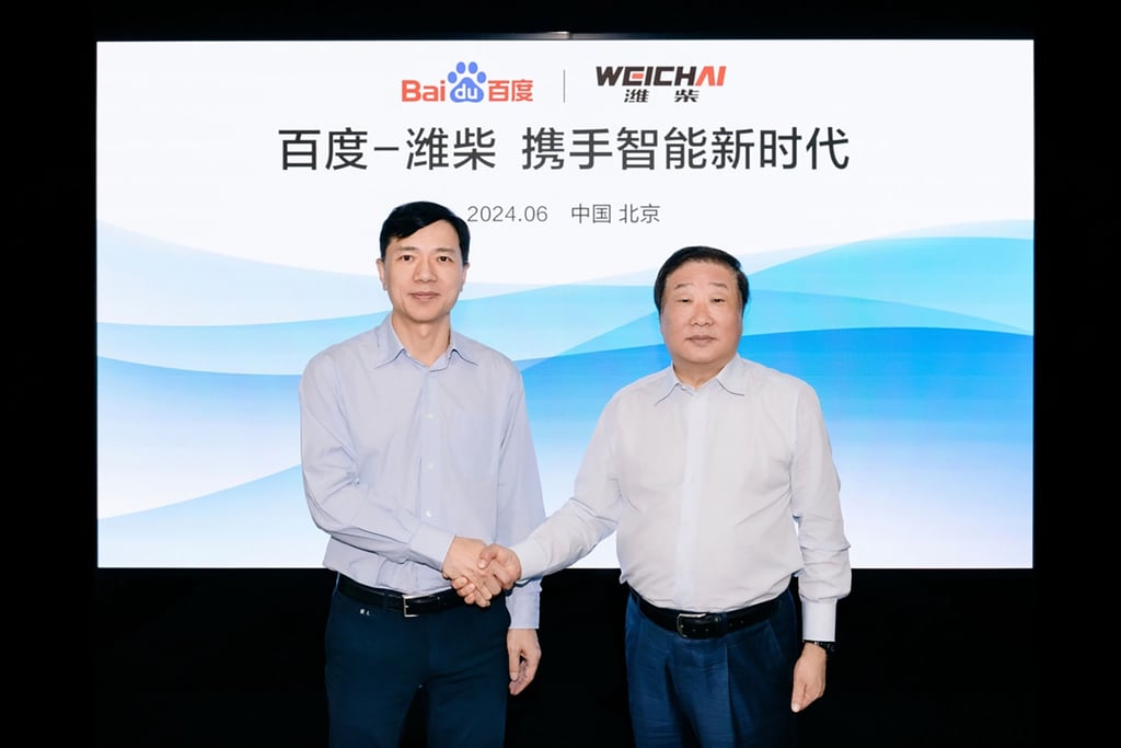 Chinese internet giant Baidu met with state-owned Shandong Heavy Industry Group, a major producer of trucks for cooperation in autonomous driving tech on June 26, 2024. Photo: Xinhua Chinese internet giant Baidu met with state-owned Shandong Heavy Industry Group, a major producer of trucks for cooperation in autonomous driving tech on June 26, 2024. Photo: Xinhua
