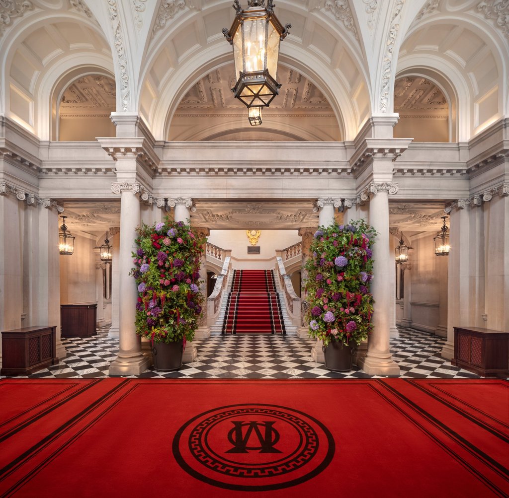 The original grand staircase of the historic War Office building has been retained