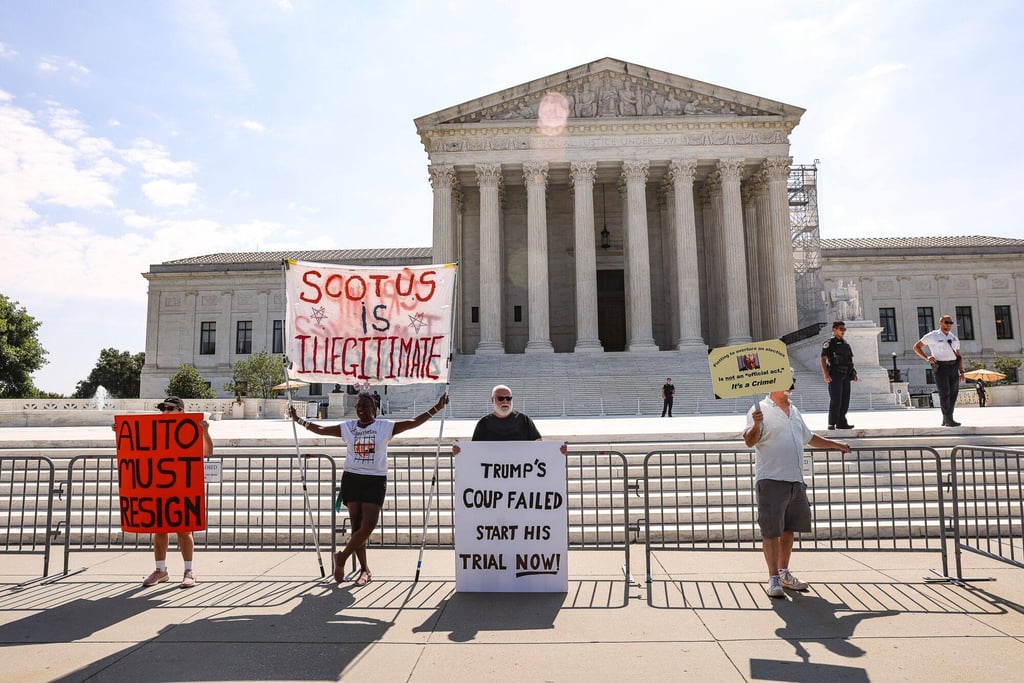 Protesters demonstrate outside the US Supreme Court in Washington on Friday. Photo: Bloomberg