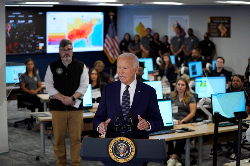 US President Joe Biden at the DC Emergency Operations Centre in Washington on Tuesday. Photo: AP US President Joe Biden at the DC Emergency Operations Centre in Washington on Tuesday. Photo: AP