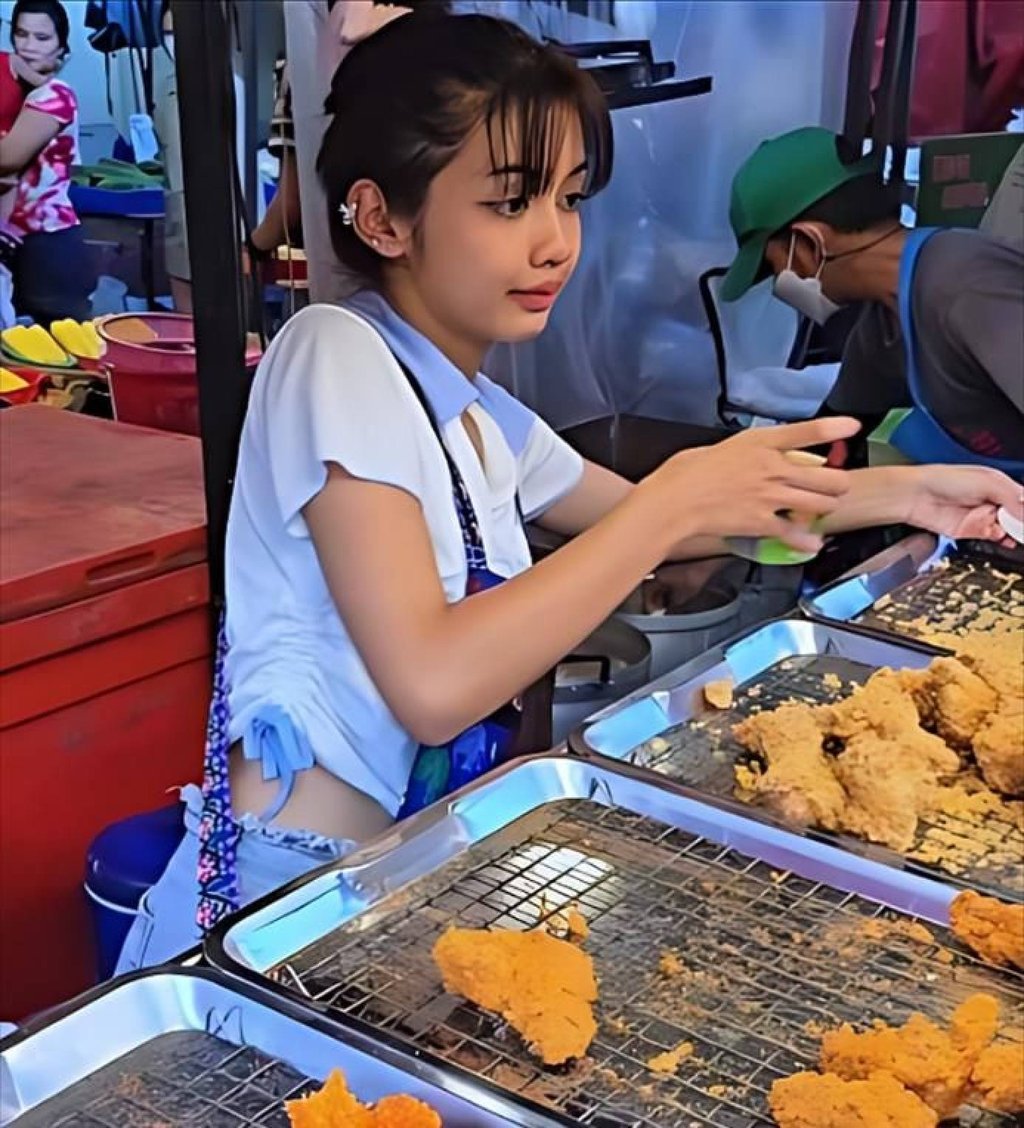 Cooking up a storm: Lisa lookalike Yeehwa helps out with her mother’s fried chicken stall. Photo: Facebook