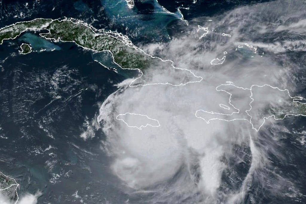 A satellite image shows Hurricane Beryl moving towards Jamaica on Wednesday. Image: NOAA via AP