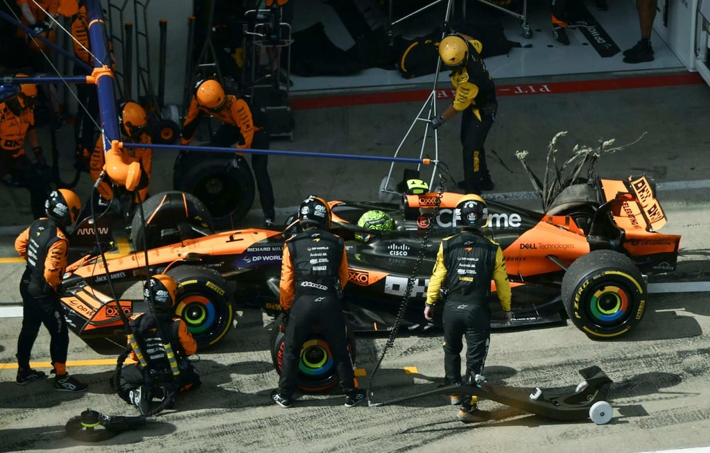 Lando Norris stands in the pit after clashing with Max Verstappen at the Austrian Grand Prix. Photo: AFP Lando Norris stands in the pit after clashing with Max Verstappen at the Austrian Grand Prix. Photo: AFP