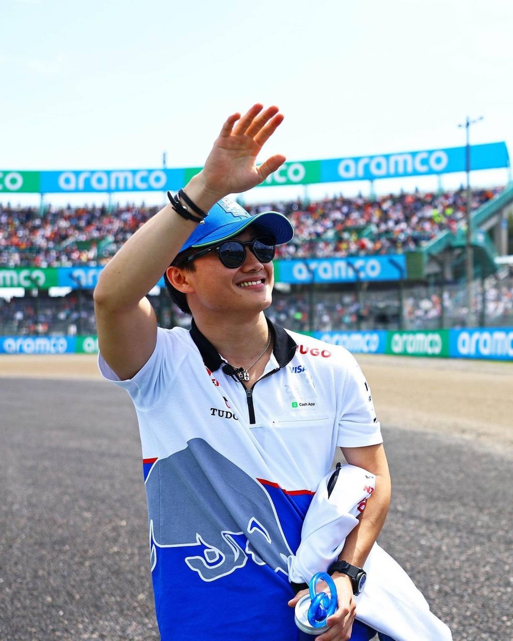 Yuki Tsunoda waves to his fans at his home race at the Suzuka track in Japan this April. Photo: @yukitsunoda0511/Instagram Yuki Tsunoda waves to his fans at his home race at the Suzuka track in Japan this April. Photo: @yukitsunoda0511/Instagram
