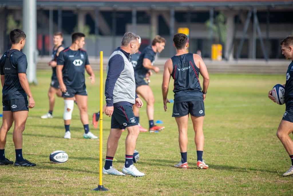 Hong Kong head coach Andrew Douglas (centre) puts some members of the squad through their paces at training in Talca, Chile. Photo: Carlos Lorca/Chile Rugby