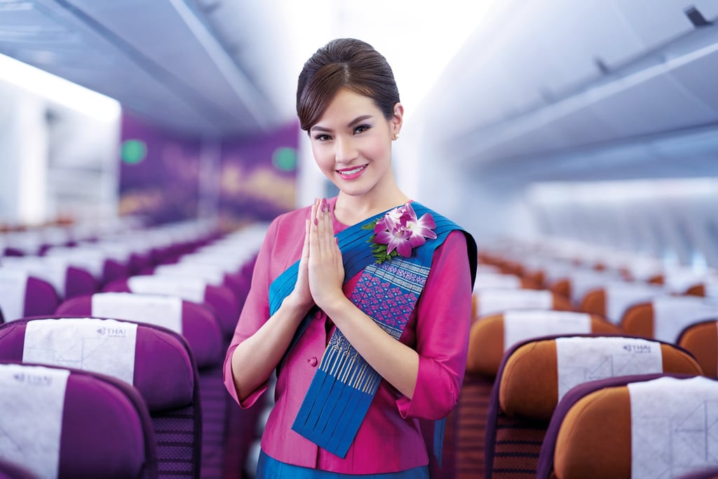 Thai Airways’ renowned customer service, warmth and professionalism, includes cabin crew greeting passengers on board flights with a wai – a traditional gesture of respect – with the hands held together in a prayer-like position, accompanied by a slight bow. Thai Airways’ renowned customer service, warmth and professionalism, includes cabin crew greeting passengers on board flights with a wai – a traditional gesture of respect – with the hands held together in a prayer-like position, accompanied by a slight bow.