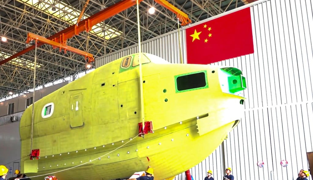It took three months to produce the aircraft’s front section. Photo: CCTV It took three months to produce the aircraft’s front section. Photo: CCTV