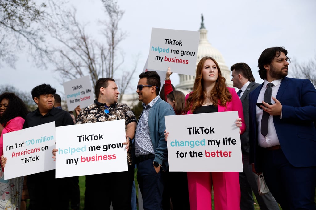 Participants hold signs in support of TikTok outside the US Capitol building in 2024 in Washington. Photo: Getty Images